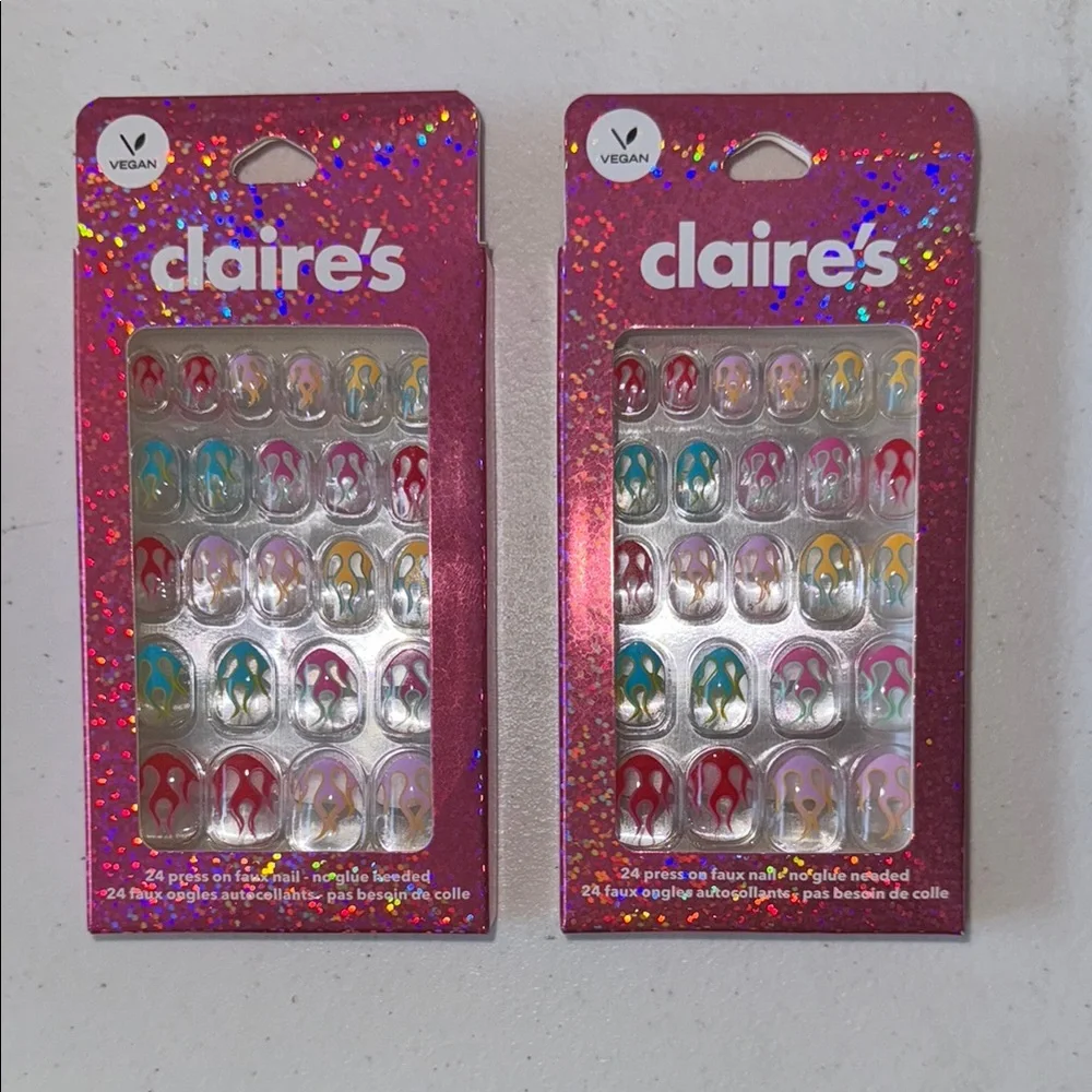 2 Boxes of Claire's Multicolor Glitter Press-On Nails Multiple Kids' Sizes